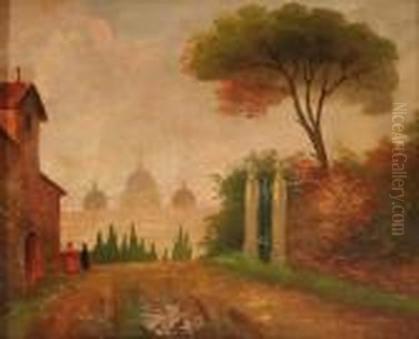Scorcio Di Roma Con Lo Sfondo Di San Pietro Oil Painting by Filippo Anivitti