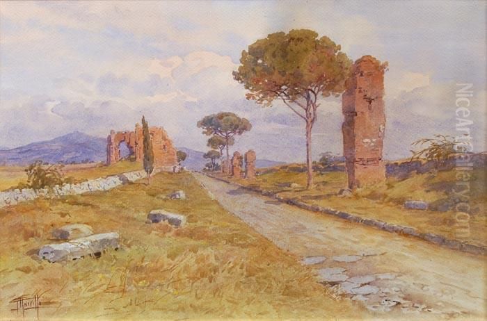 Via Appia Oil Painting by Filippo Anivitti