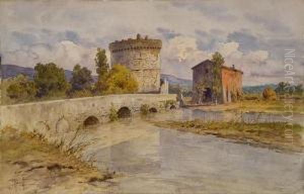 Il Ponte Lucano Con Il Sepolcro Dei Plauzi Sulla Via Di Tivoli Oil Painting by Filippo Anivitti
