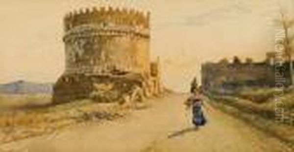 Widok Na Via Appia Z Grobowcem Cecylii Metelli Oil Painting by Filippo Anivitti