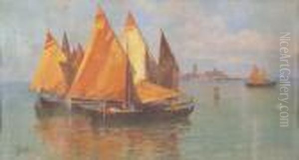 Barche Sullo Sfondo Di Murano Oil Painting by Filippo Anivitti