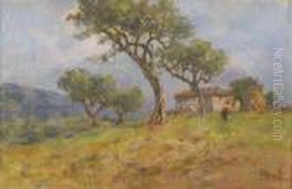 Paesaggio Di Campagna Con Casolare E Contadina Oil Painting by Filippo Anivitti