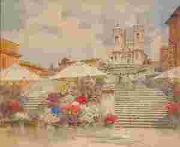 La Scalinata Di Trinita Dei Monti A Roma Oil Painting by Filippo Anivitti