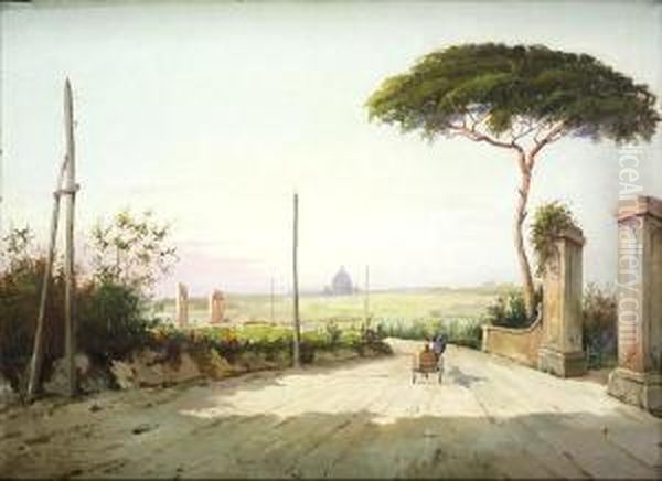 Carrozzella Sull' Appia Antica Oil Painting by Filippo Anivitti