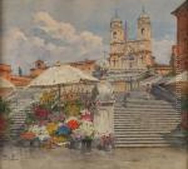 Roma - La Scalinata Di Piazza Di Spagna Oil Painting by Filippo Anivitti