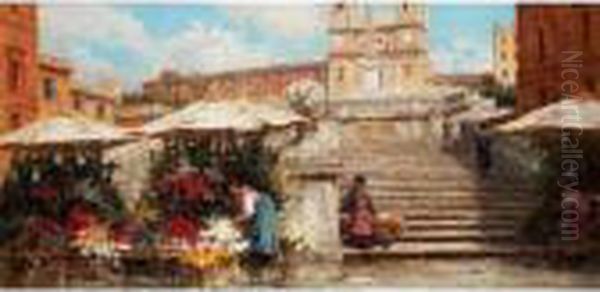 The Spanish Steps, Rome Oil Painting by Filippo Anivitti