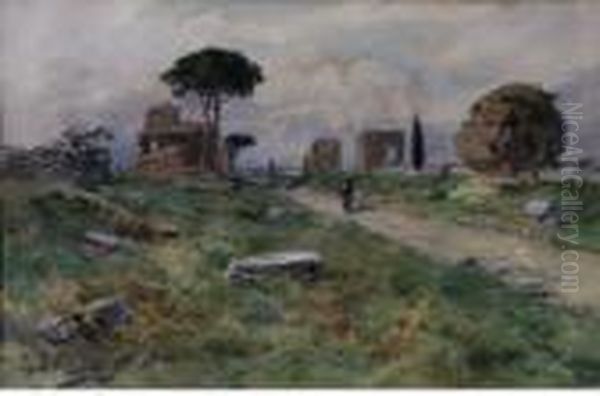 Paesaggio Laziale Con Rovine Oil Painting by Filippo Anivitti