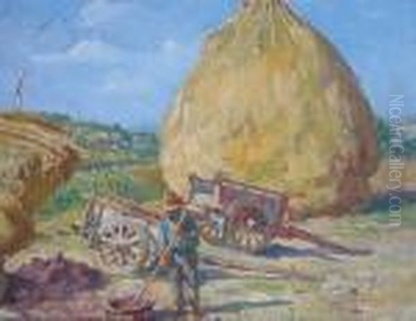Paesaggio Di Campagna Con
Contadino E Covoni Di Paglia Oil Painting by Filippo Anivitti