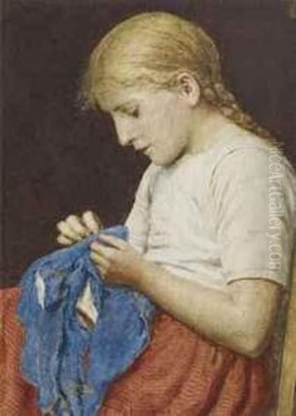 Die Kleine Naherin Oil Painting by Albert Anker