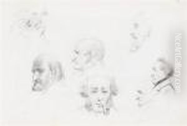 Study Of Men's Heads, Probably Professors. Oil Painting by Albert Anker