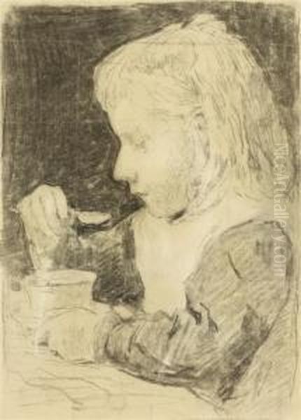 Girl Eating Oil Painting by Albert Anker