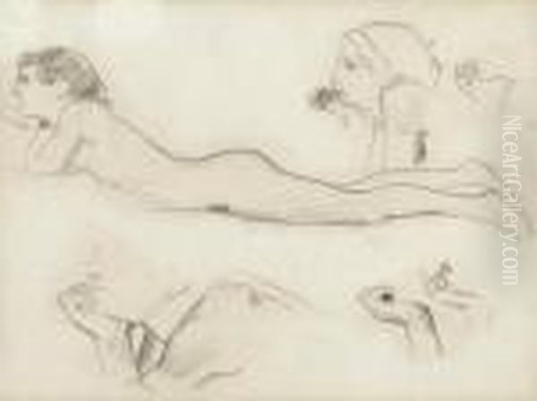 Study Of A Girl
Reclining Oil Painting by Albert Anker