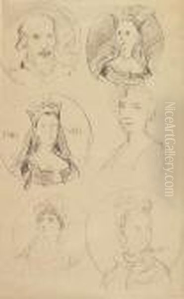 Kopfstudien Fur Fayencen Oil Painting by Albert Anker