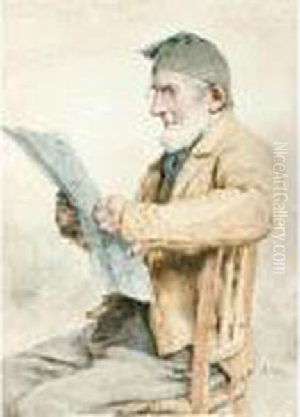 Inser Bauer Zeitung Lesend Oil Painting by Albert Anker