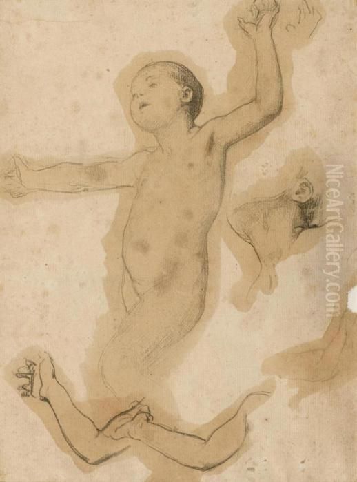 Boy Dancing In The Water Oil Painting by Albert Anker