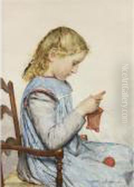Strickendes Madchen, 1905
Girl Knitting Oil Painting by Albert Anker