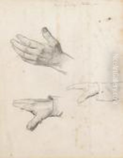 Studienblatt Mit Handen. Oil Painting by Albert Anker