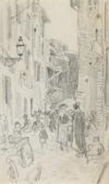 Strassenszene Oil Painting by Albert Anker