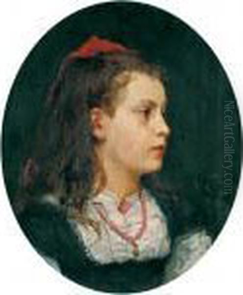 Bildnis Bethli Oser, 1871 
Portrait Of Bethli Oser, 1871 Oil Painting by Albert Anker