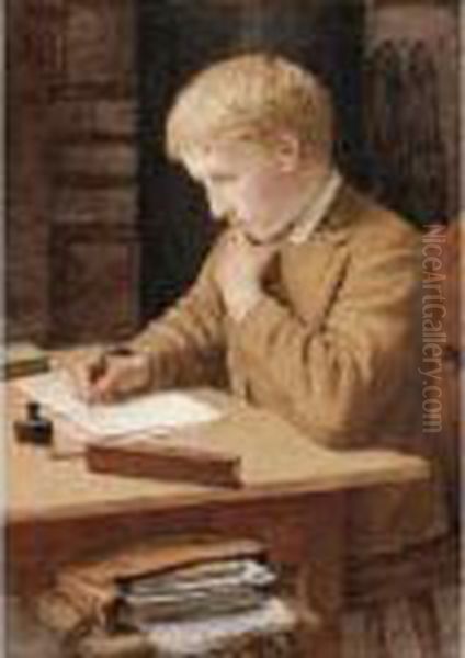 Schreibender Knabe, 1905
Boy Writing, 1905 Oil Painting by Albert Anker