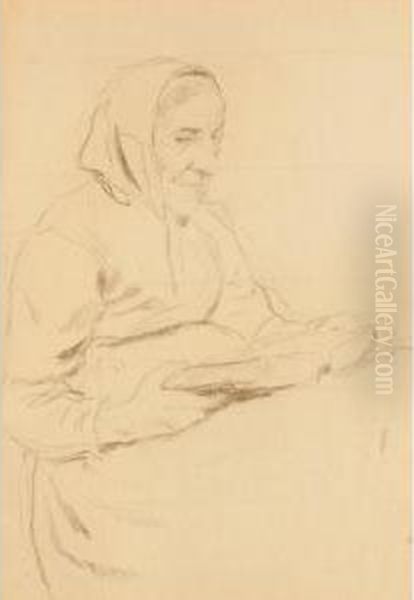 Die Bibelleserin - Recto & Verso 
Woman Reading The Bible - Front & Back Oil Painting by Albert Anker