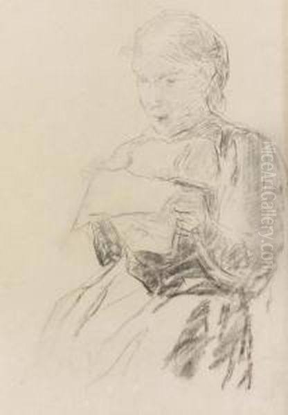 Lesende Frau. Oil Painting by Albert Anker