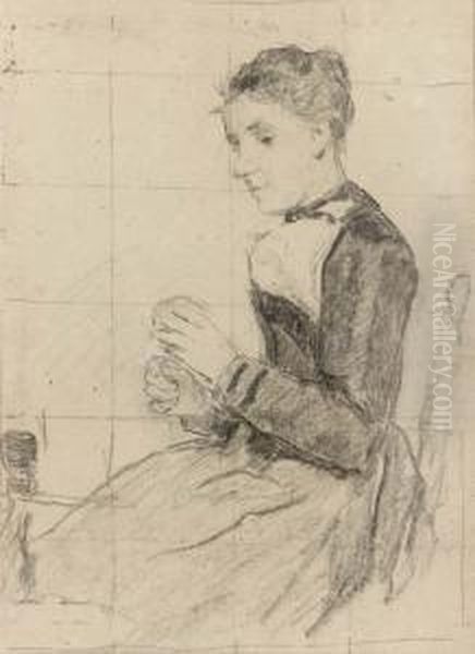 Sitzende Frau Mit Wollknauel. Oil Painting by Albert Anker