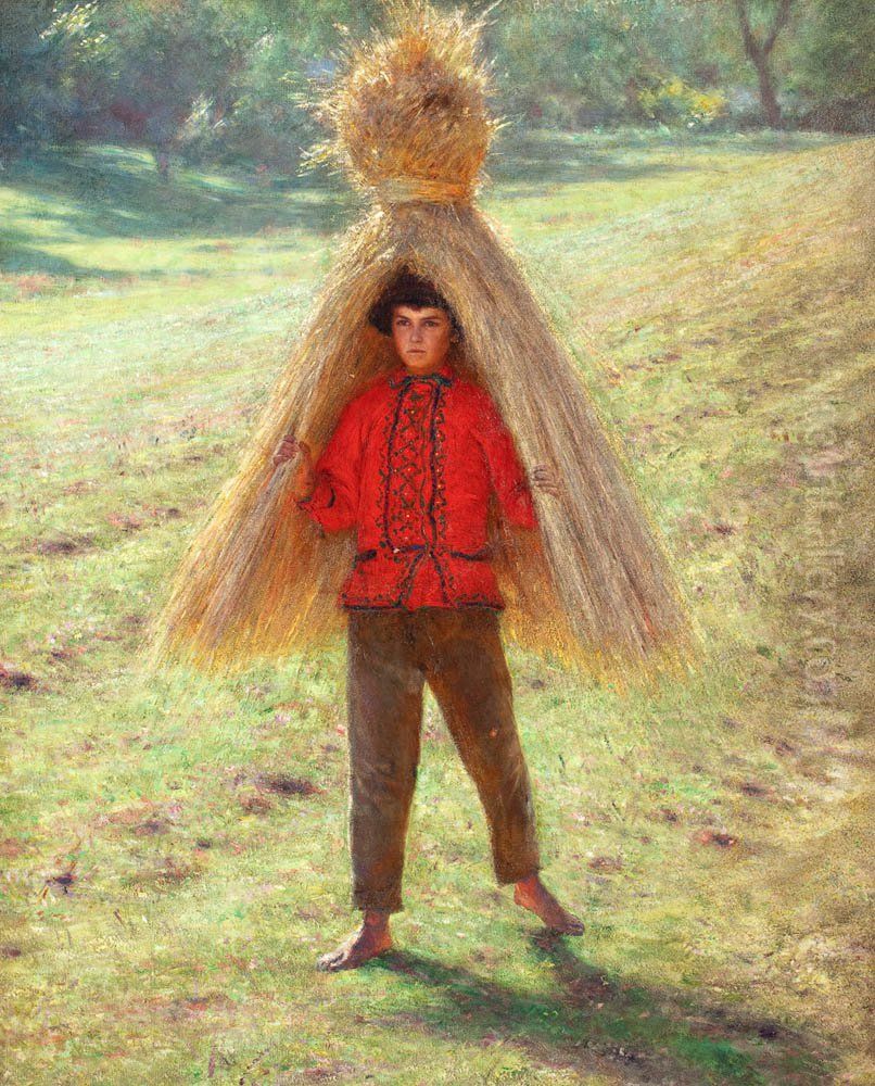 Boy Carrying a Sheaf Oil Painting by Aleksander Gierymski