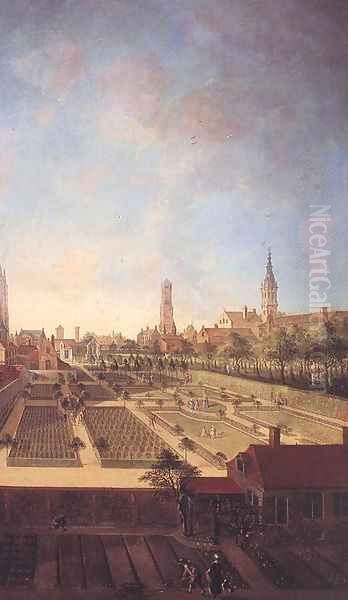 Garden of the Willaeys Vleys Family at Groeninge Bruge 1759 Oil Painting by Jan Antoon Garemijn