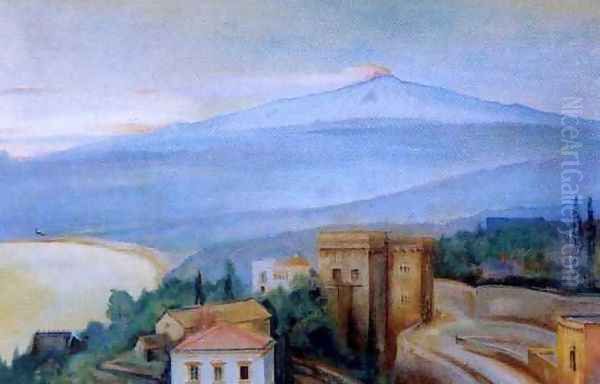 Etna Oil Painting by Gustaw Gwozdecki