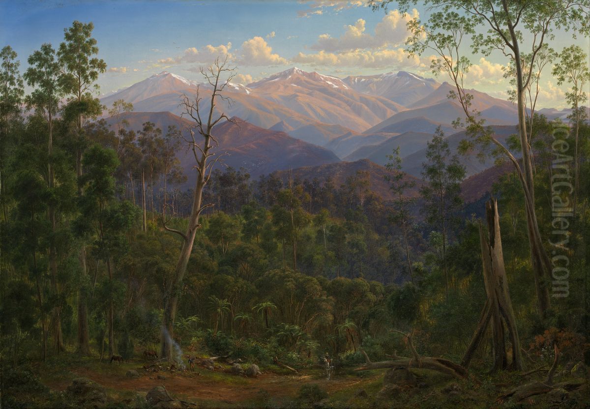 Mount Kosciusko, Seen from the Victorian Border (Mount Hope Ranges) Oil Painting by Eugene von Guerard