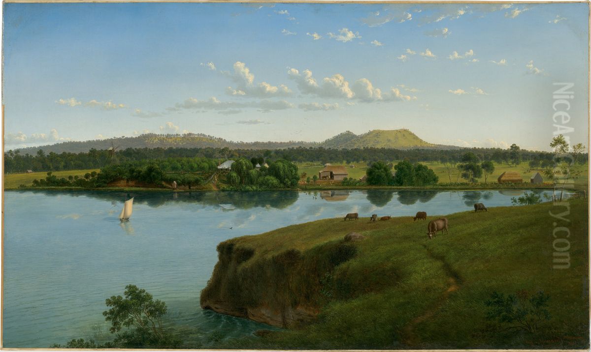 Purrumbete from across the lake Oil Painting by Eugene von Guerard