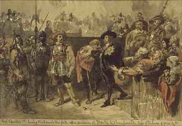 Charles I 1600-49 leaving Westminster Hall after the sentence of death had been passed Oil Painting by Sir John Gilbert