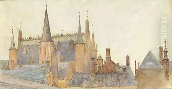 View of Stokesay Castle, Shropshire Oil Painting by Charles Green