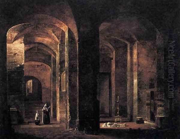 Crypt of San Martino ai Monti, Rome 1806 Oil Painting by Francois-Marius Granet