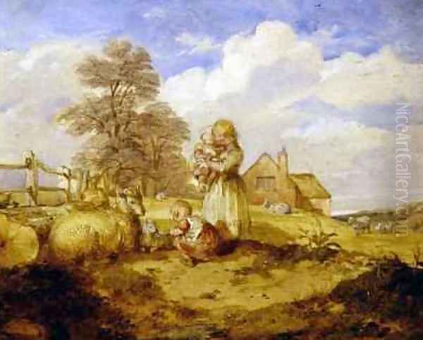 Children and Sheep Under a Tree Oil Painting by Alfred H. Green