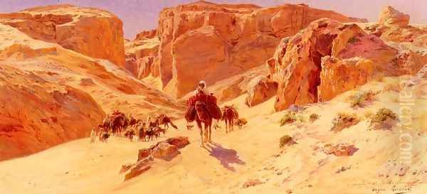 Caravan In The Desert Oil Painting by Eugene-Alexis Girardet