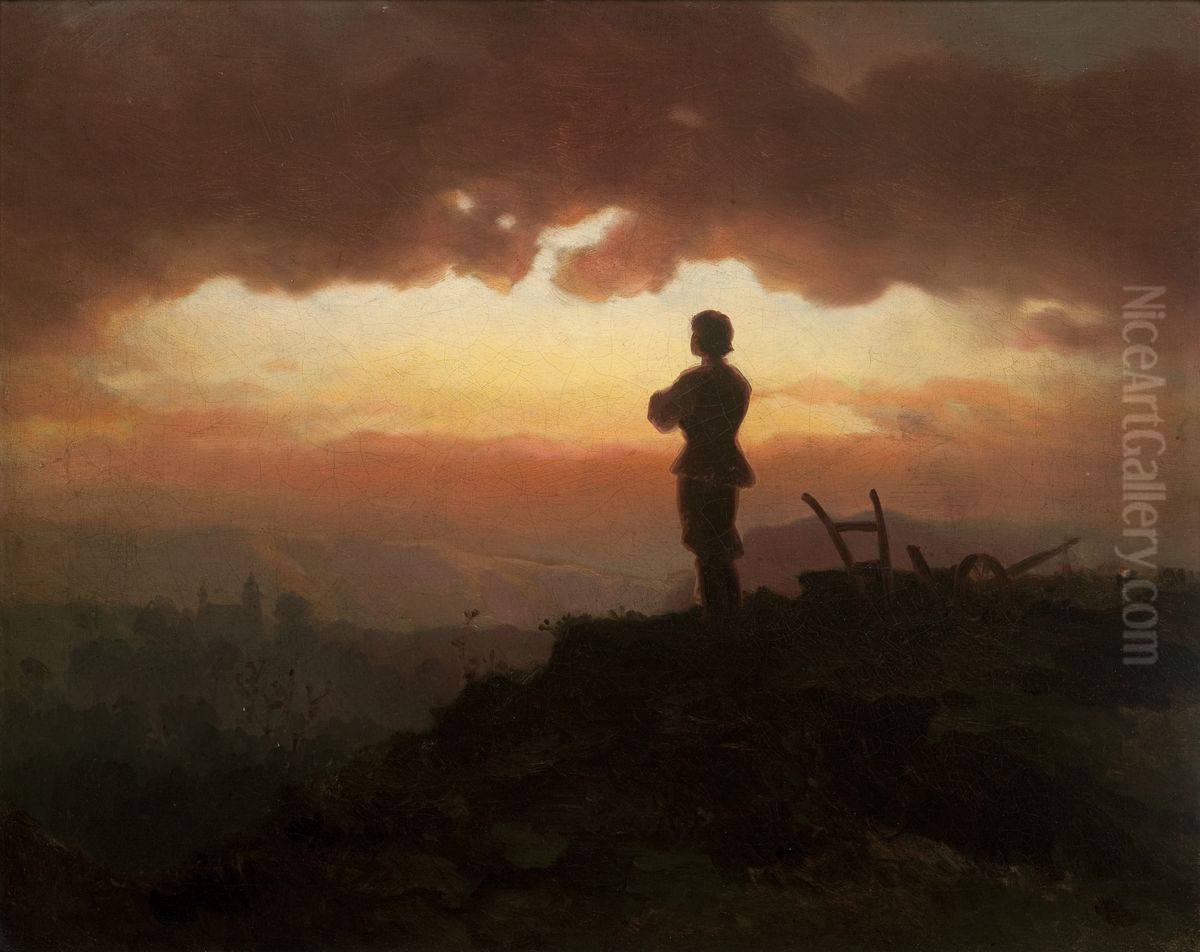 Evening Prayer of a Farmer Oil Painting by Artur Grottger