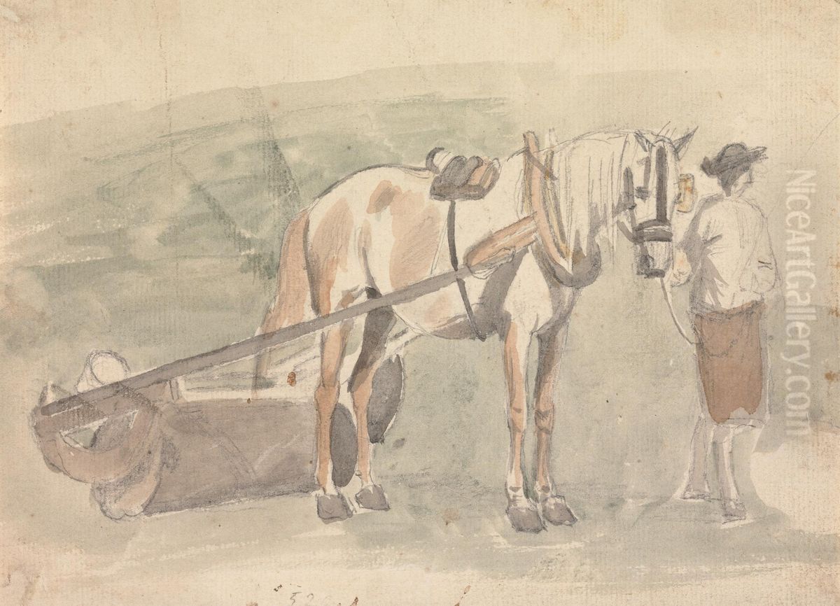 Man with a horse harnessed to a roller Oil Painting by Sawrey Gilpin