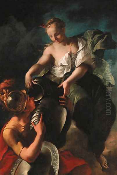 Venus presenting arms to Aeneas Oil Painting by Nicola Grassi