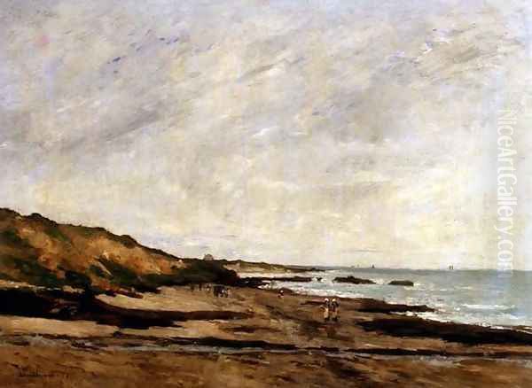 A Coastal View with Figures on a Shore Oil Painting by Jean Baptiste Antoine Guillemet