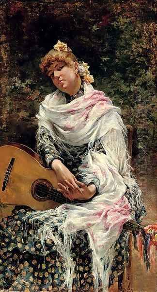 Guitarrista espanol (The Spanish guitar player) Oil Painting by Jose Garcia y Ramos