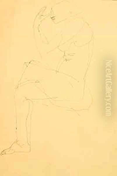 Sophie nude seated legs crossed Oil Painting by Henri Gaudier-Brzeska