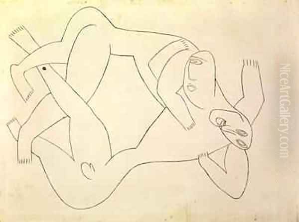 Two Men Wrestling Oil Painting by Henri Gaudier-Brzeska