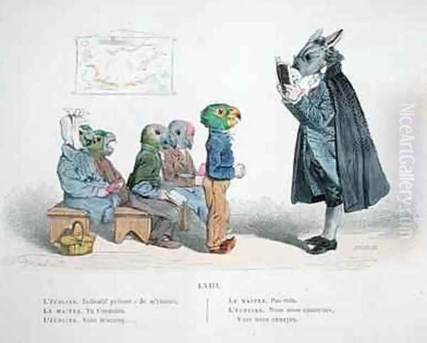 Conjugate the present indicative I am bored Oil Painting by Jean-Jacques Grandville