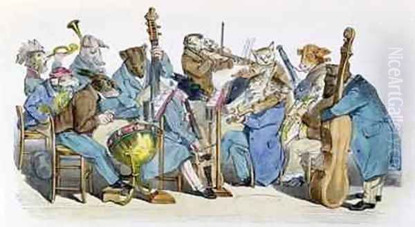 The New Musical Language caricature from Les Metamorphoses du Jour Oil Painting by Jean-Jacques Grandville