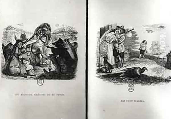 Animals with the Plague and The Two Pigeons Oil Painting by Jean-Jacques Grandville