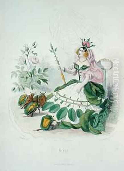 The Rose Rosa Centifolia the Queen of the Flowers Oil Painting by Jean-Jacques Grandville