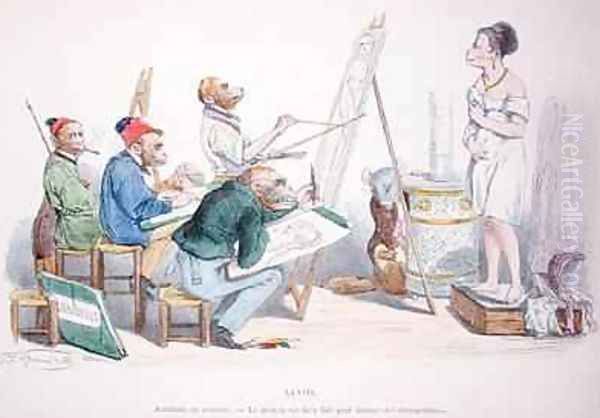 The model is perfectly formed for providing distraction Oil Painting by Jean-Jacques Grandville