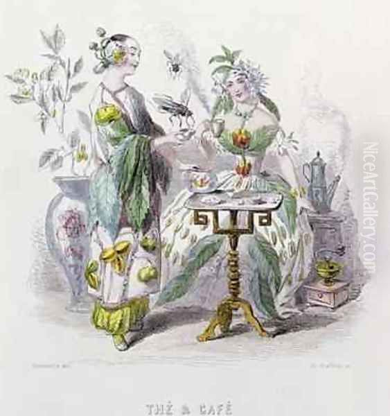 Tea and Coffee from Les Fleurs Animees Oil Painting by Jean-Jacques Grandville